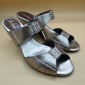 Cole Haan Nike Air Huarache Silver Wedge Double Strap Sandals, Women’s 9 B, VGUC